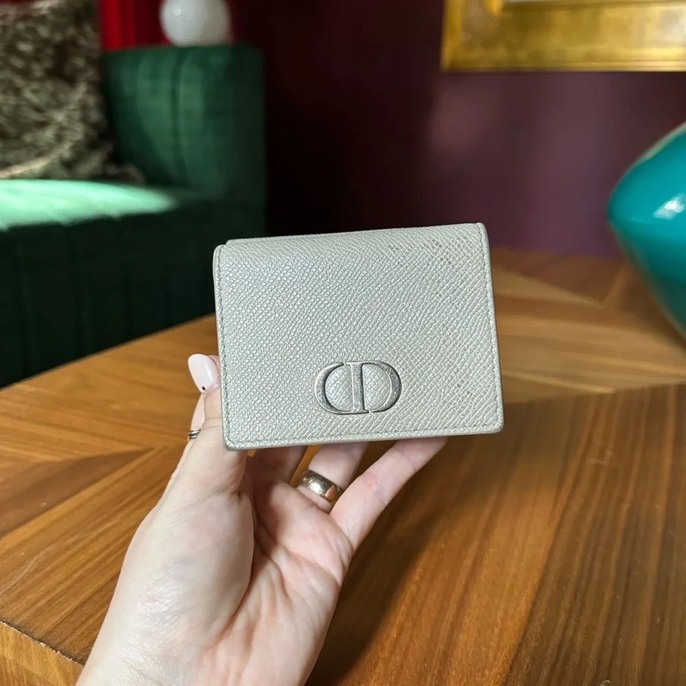 Dior 30 Gray Beige Trifold Compact Lotus Wallet